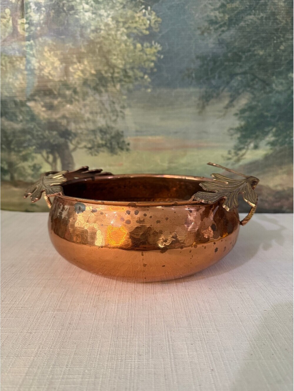 Hammered Copper Bowl with Leaf Handles